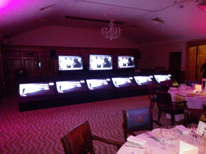 Multi-screen video wall banquet setup